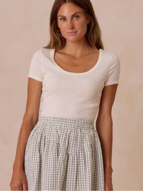 Rylee + Cru Cream Scoop Neck Knit Top - Classic Short Sleeve